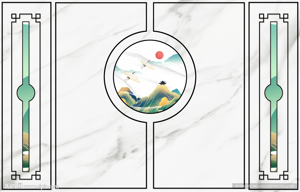 灰白根大理石背景墙 山水画