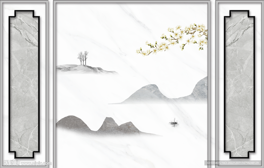 灰白根大理石背景墙 兰花