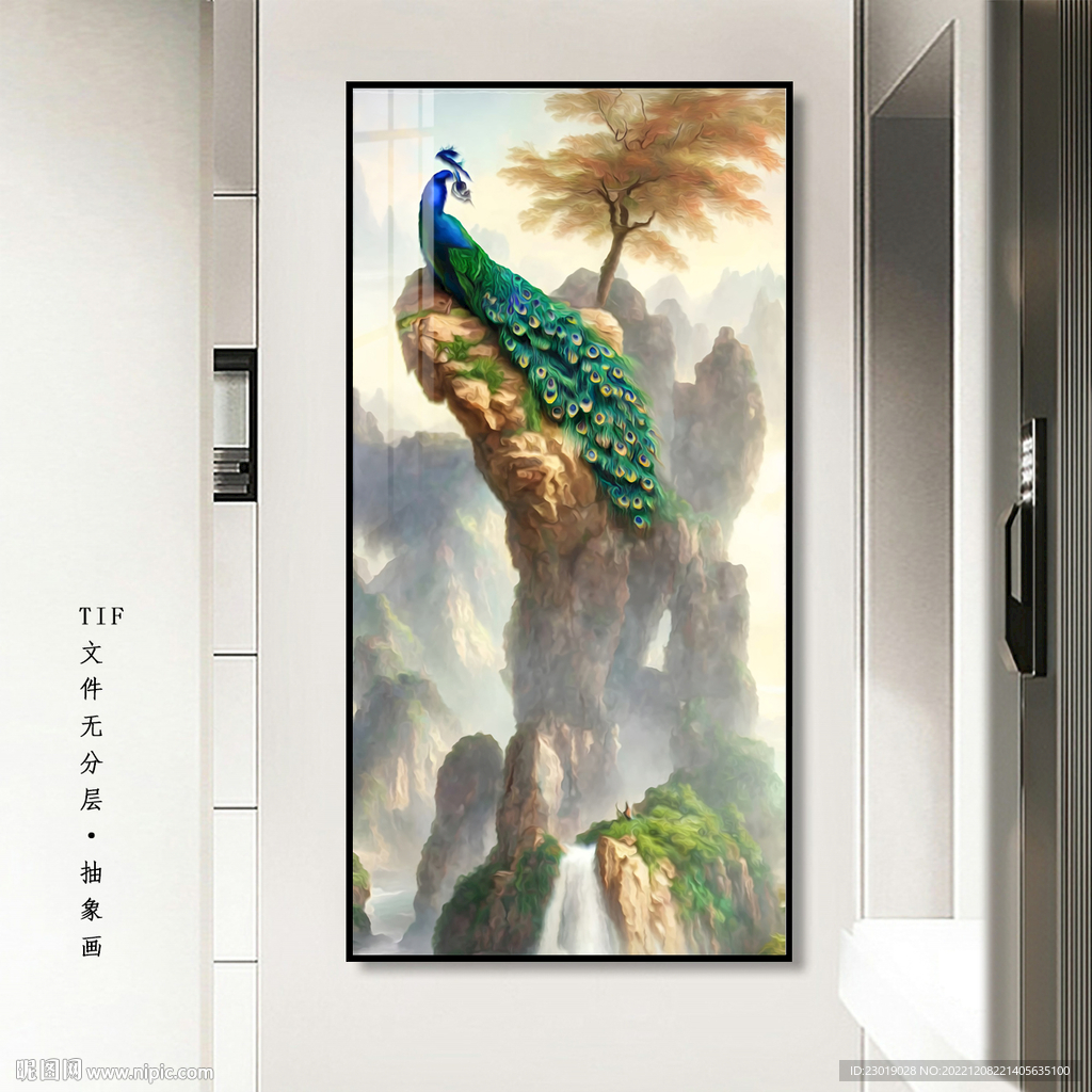 竖幅孔雀装饰画