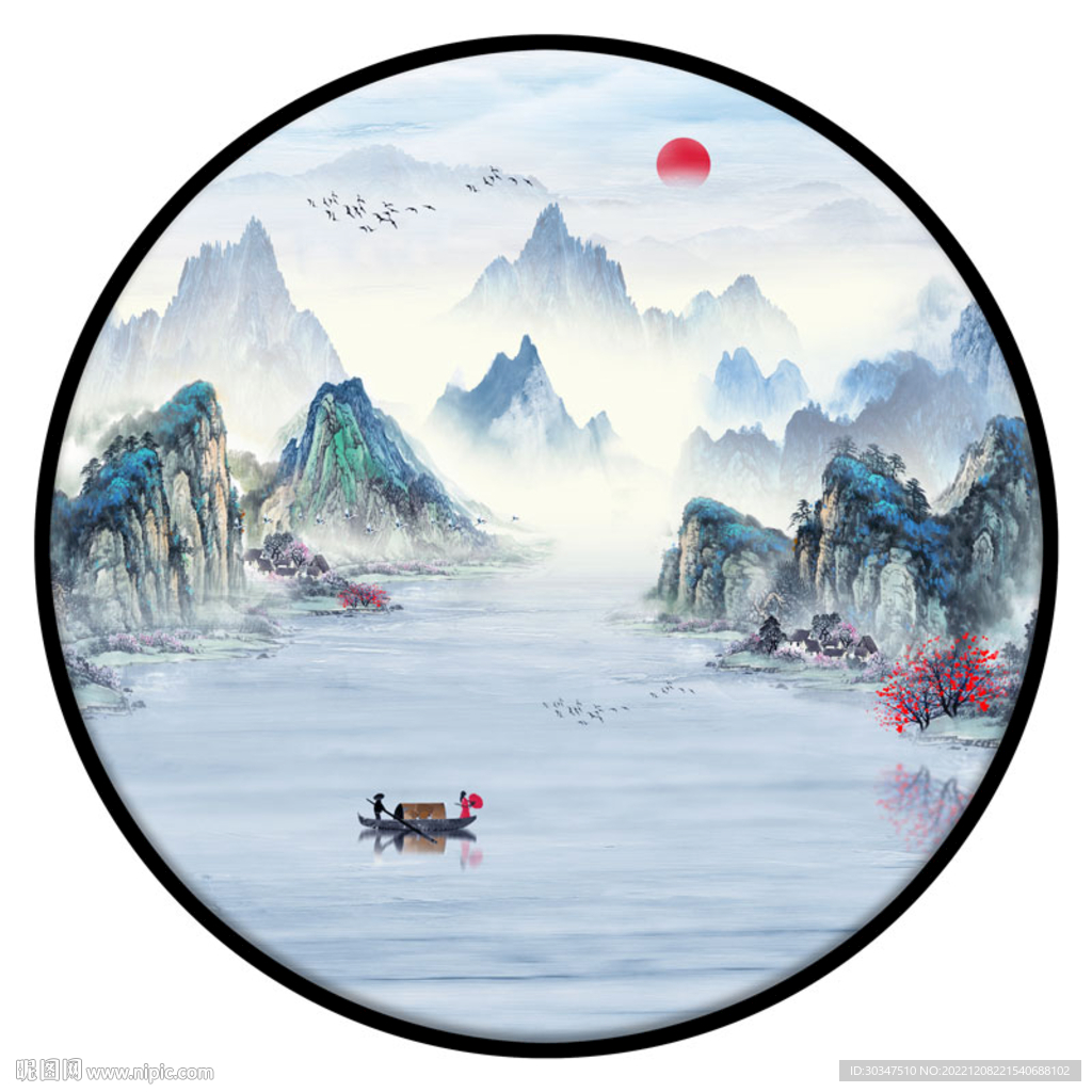 圆形山水画