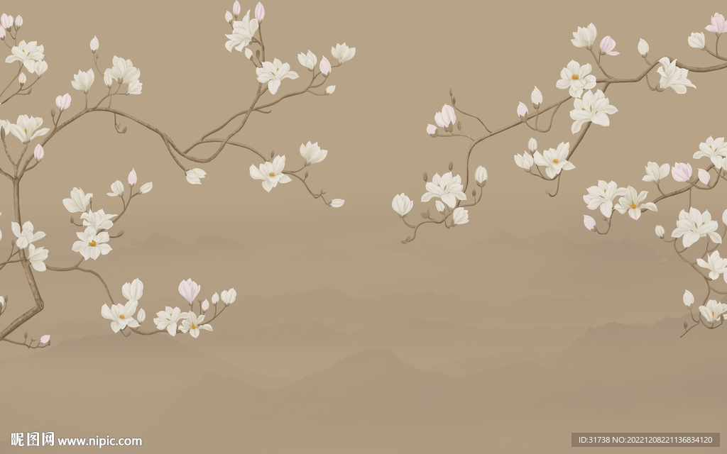 新中式工笔花鸟画背景墙