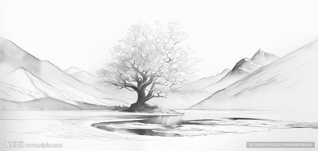 素描山水画