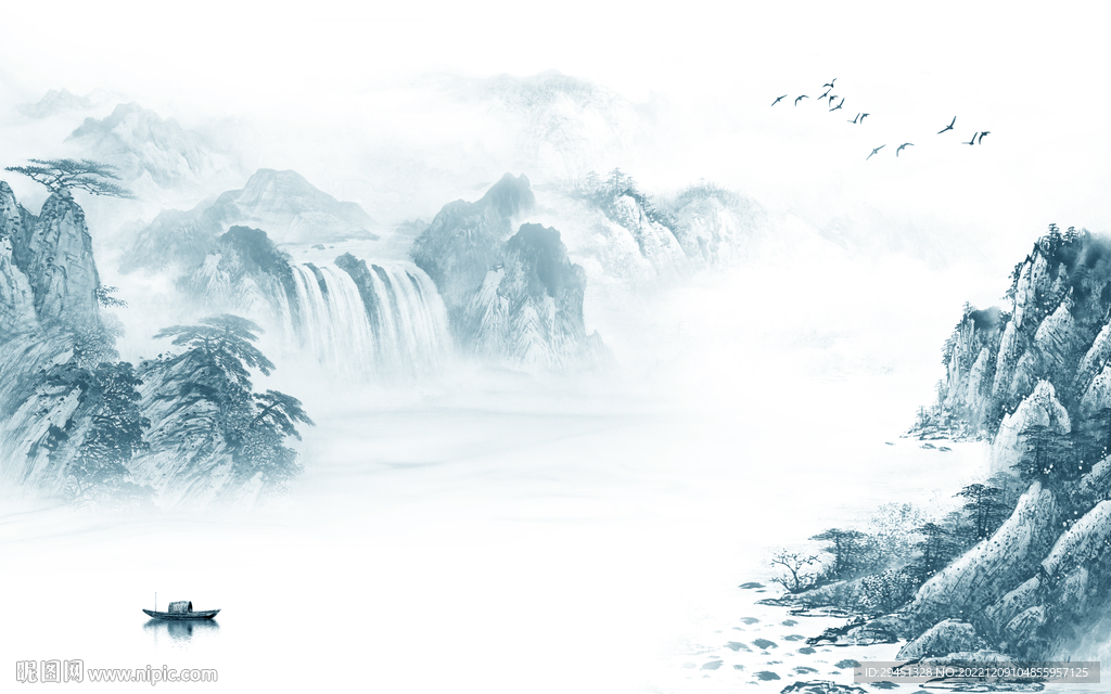 爆款 别墅山水墙画 tif分层