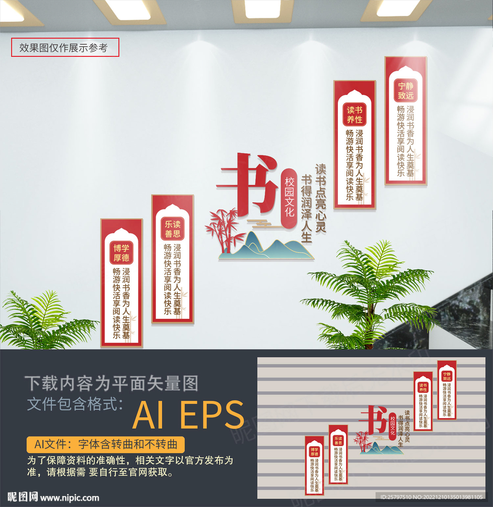 书香文化学校楼梯间文化墙图