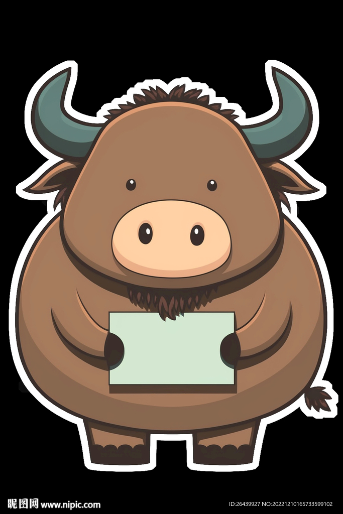 拿着卡片的卡通水牛