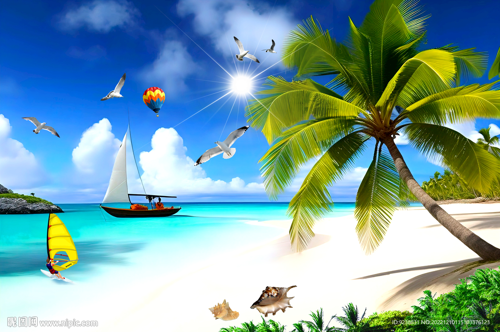 蓝天白云大海沙滩