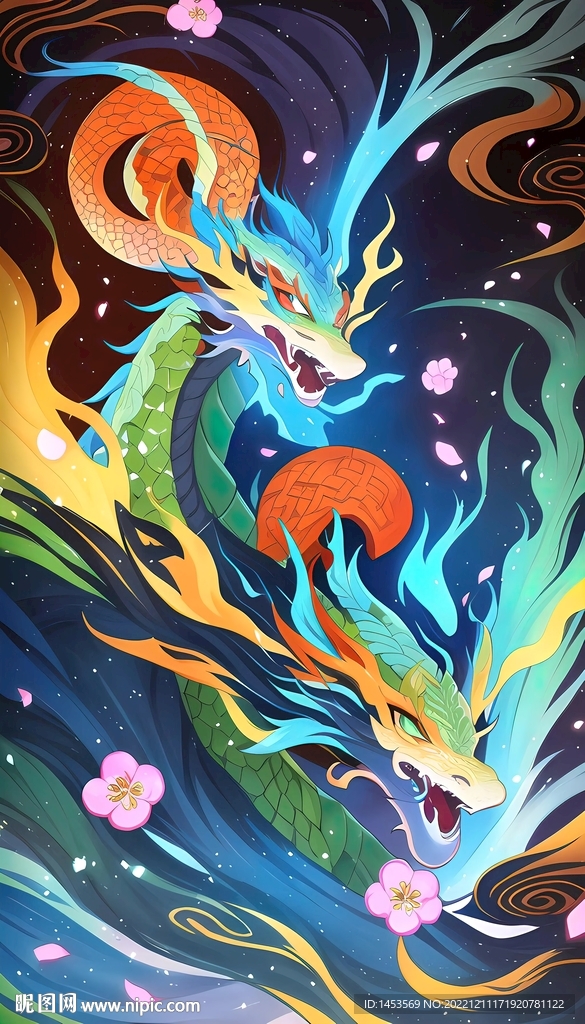 手绘中国龙插画