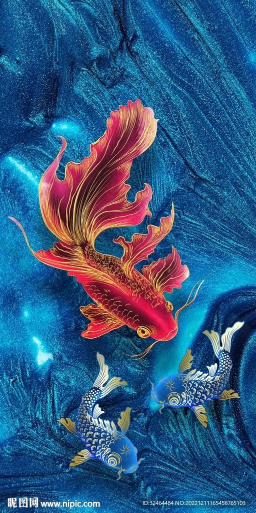 锦鲤玄关壁画