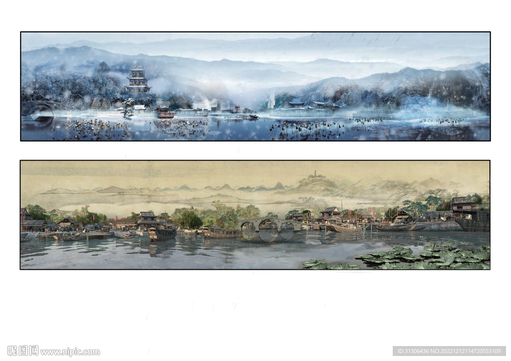 沉浸式投影立面 江南水墨画