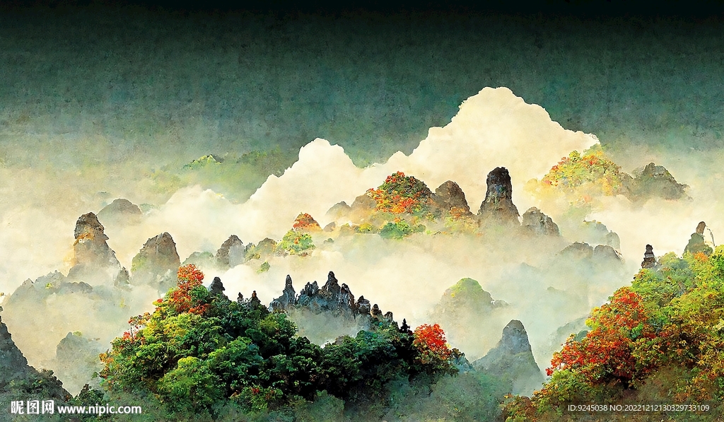 新中式富贵复古山水风景装饰画