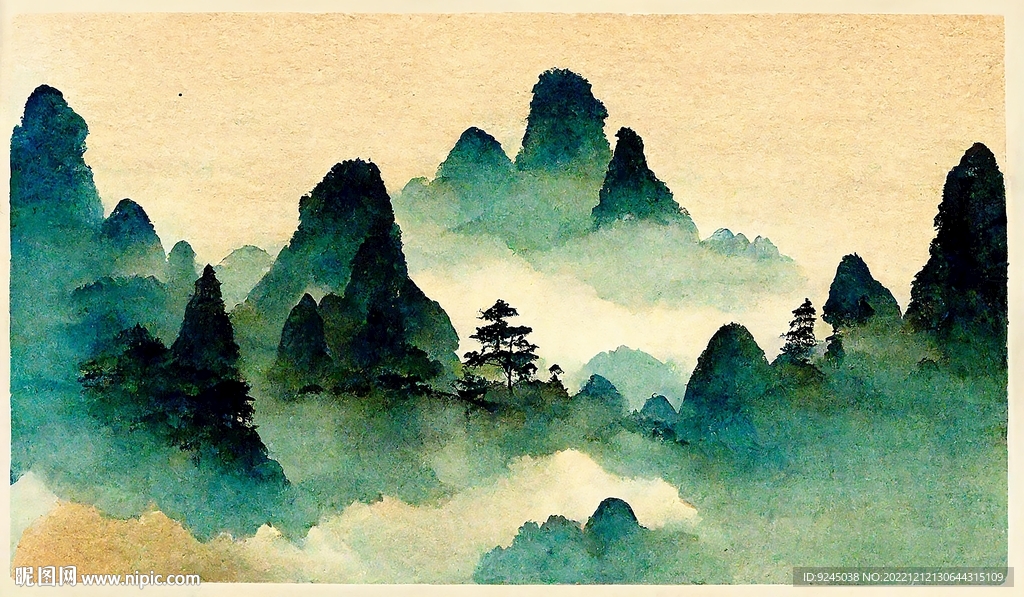 新中式富贵复古山水风景装饰画