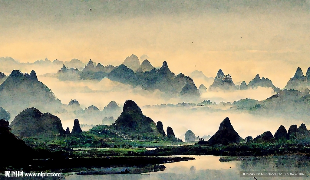 新中式富贵复古山水风景装饰画