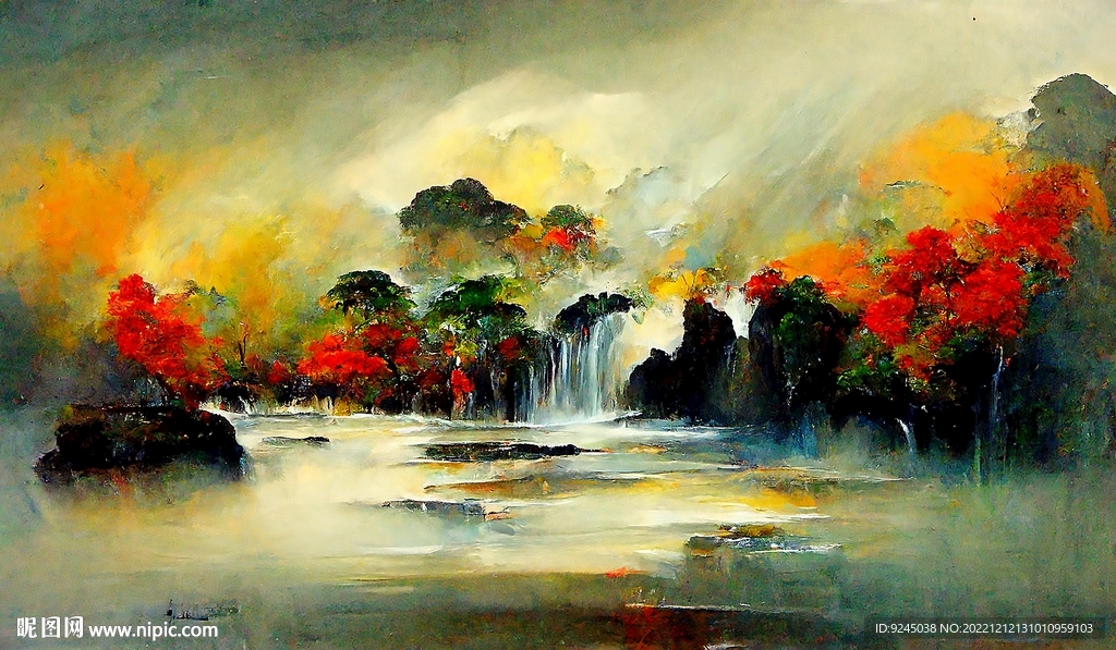 新中式山水风景画鎏金装饰画