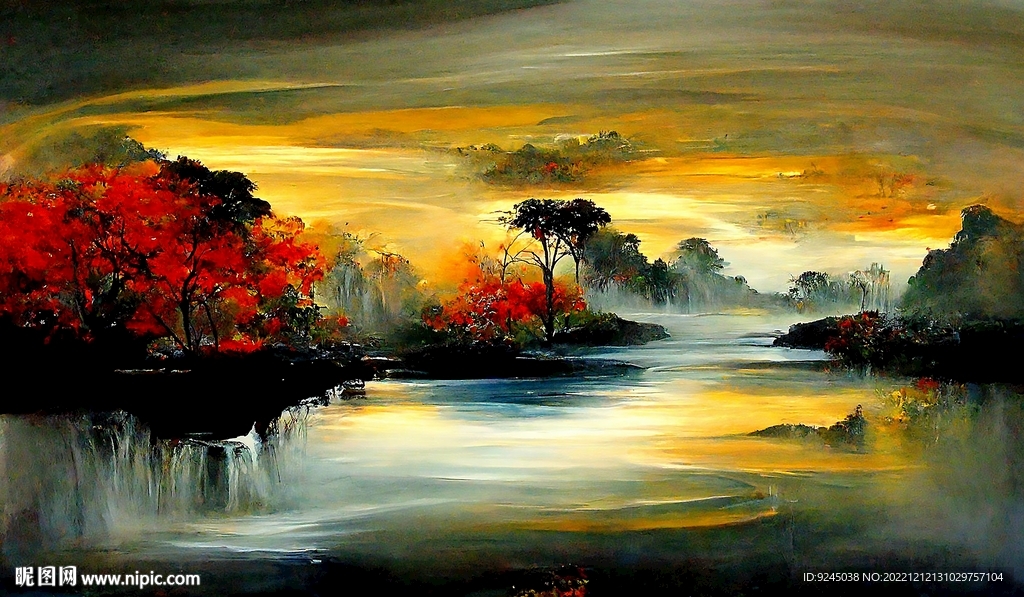 新中式山水风景画抽象装饰画