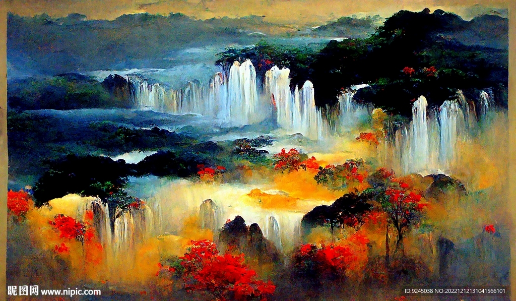 新中式山水风景画抽象装饰画