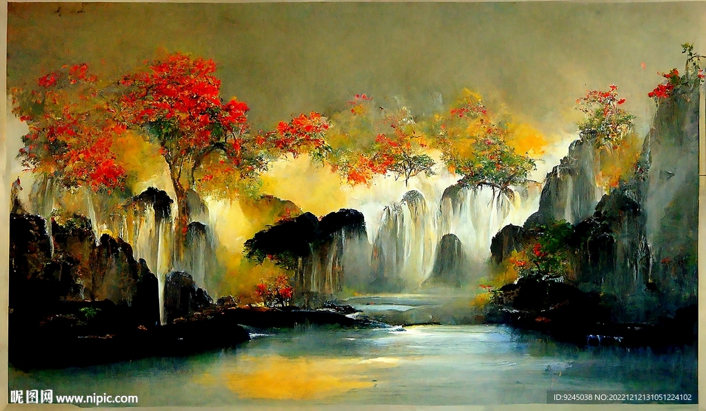 新中式山水风景画鎏金装饰画