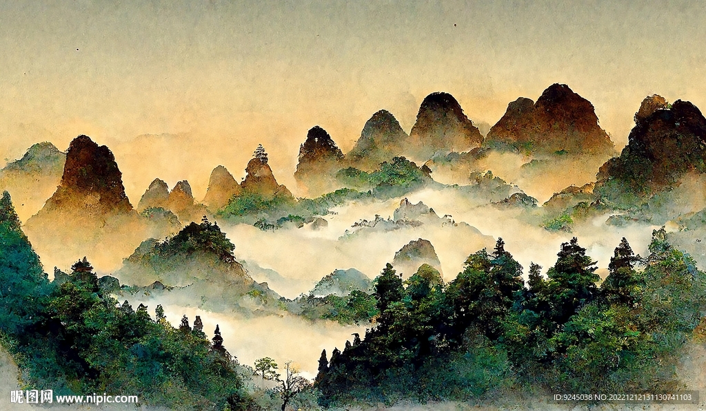 新中式山水风景画鎏金装饰画