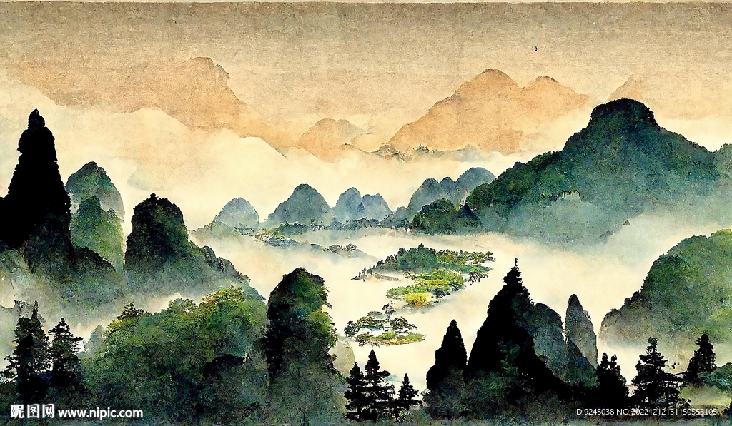 新中式山水古典客厅床头装饰画