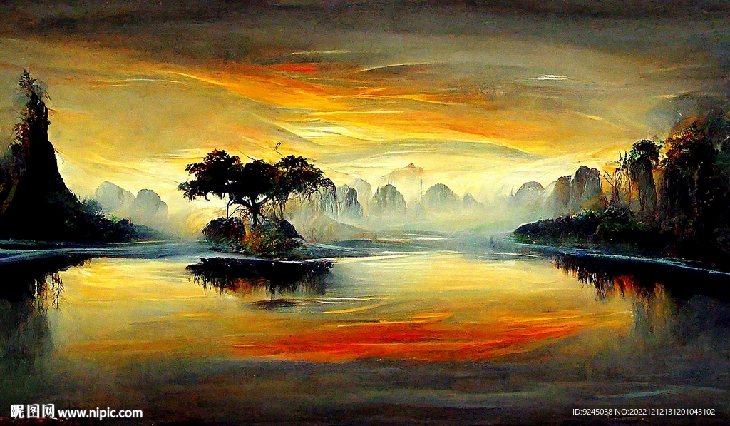 新中式山水古典客厅床头装饰画