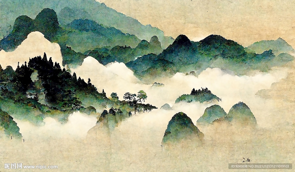 新中式山水古典客厅床头装饰画