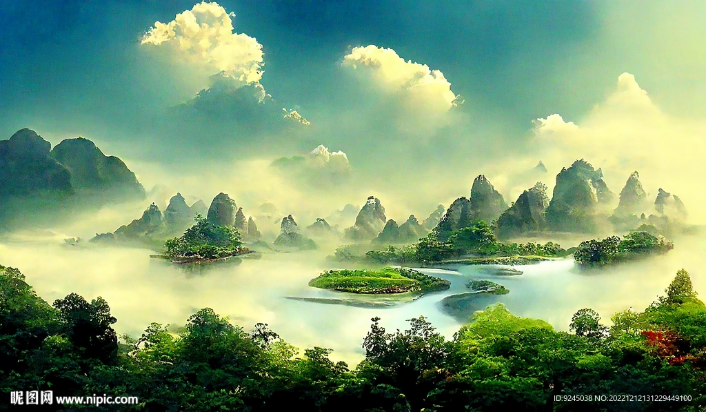 新中式山水古典客厅床头装饰画