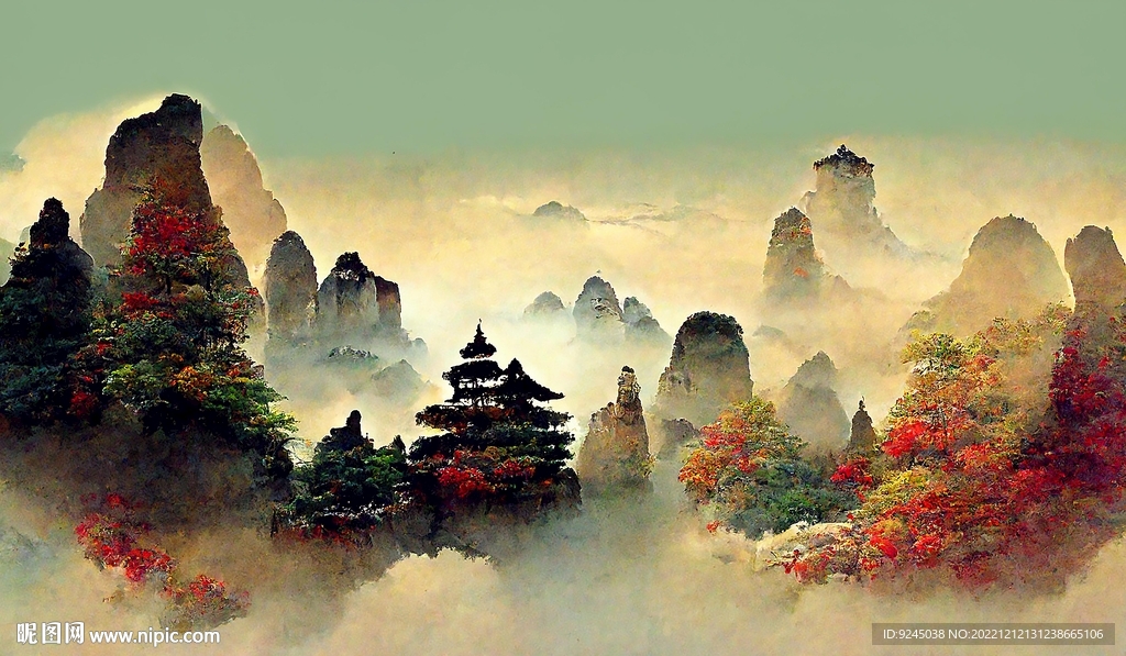 新中式山水古典客厅床头装饰画