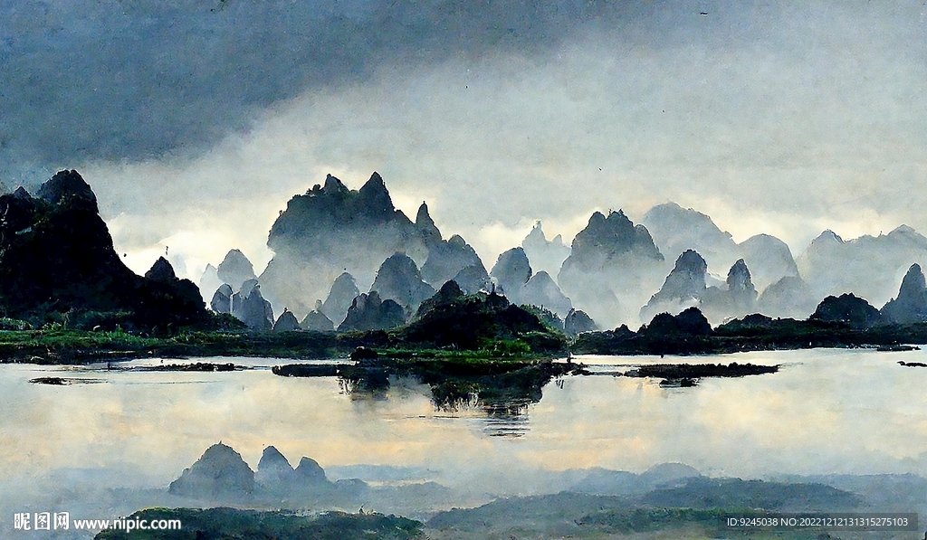 新中式山水古典客厅床头装饰画