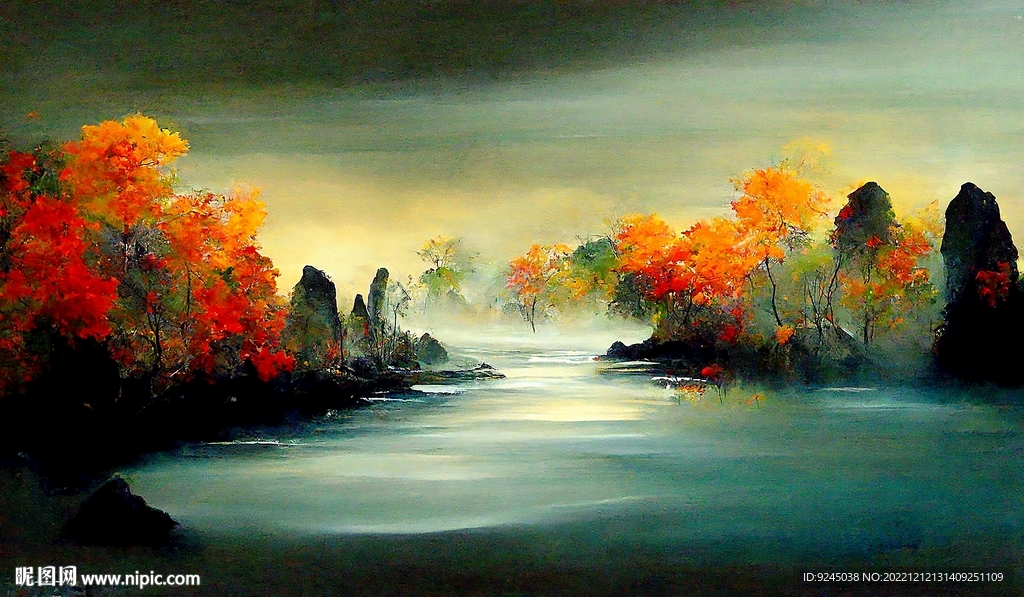 新中式山水古典客厅床头装饰画