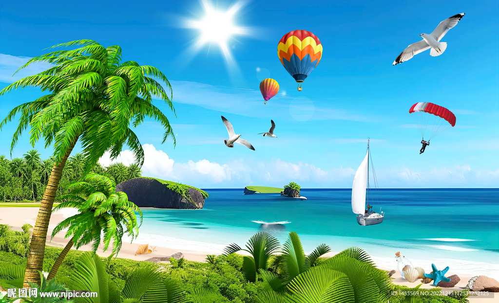 蓝天白云大海沙滩