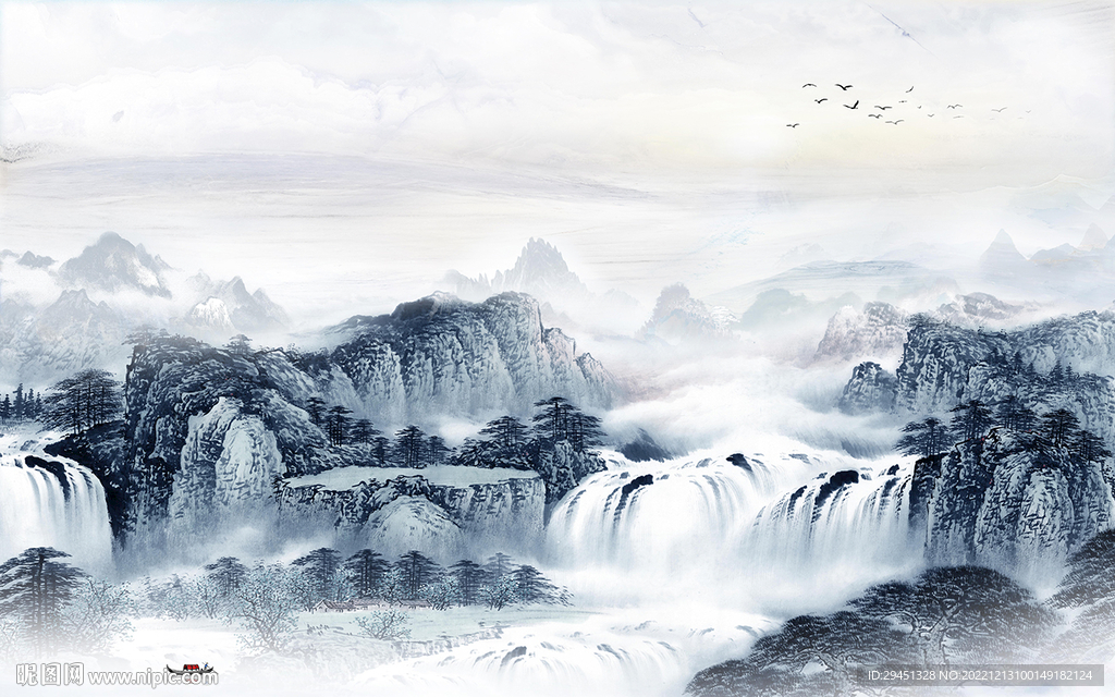 客厅 爆款山水墙画 tif分层