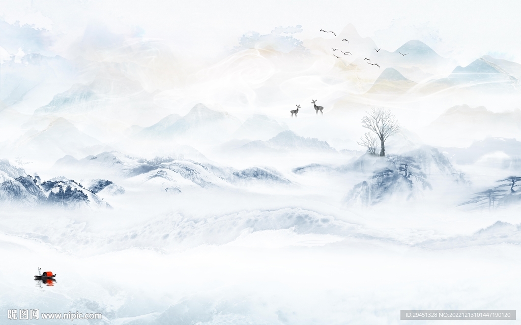 大气 爆款山水墙画 tif分层