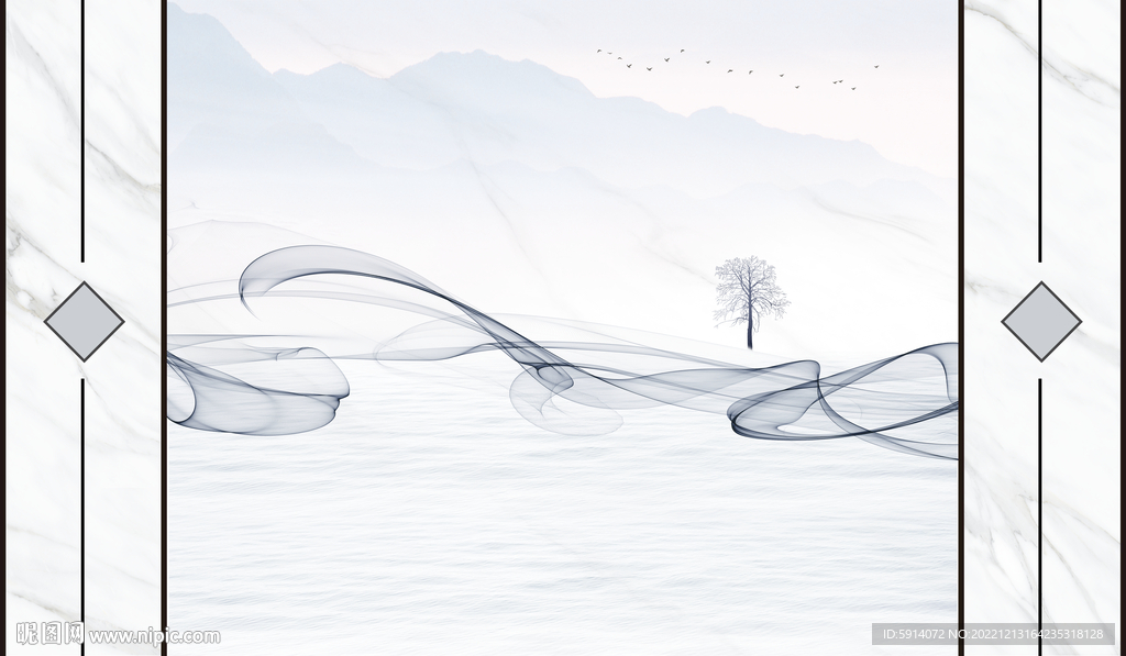 山水画背景墙 弧线