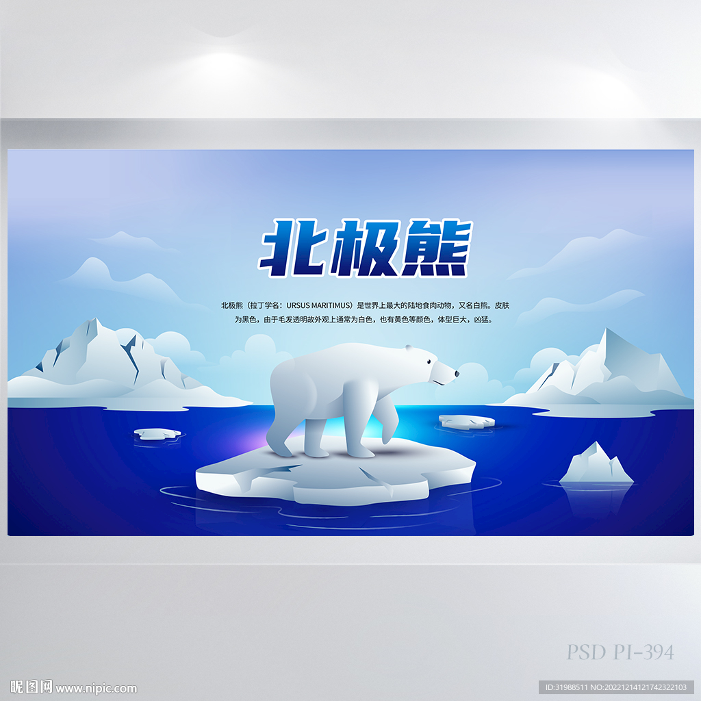 蓝色海洋北极熊介绍背景展板海报