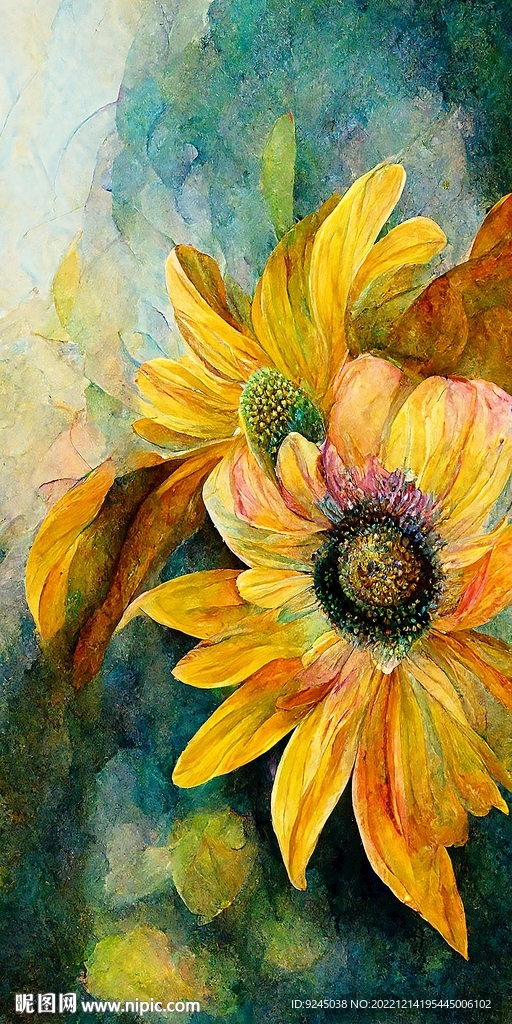 现代简约彩绘抽象向日葵装饰画