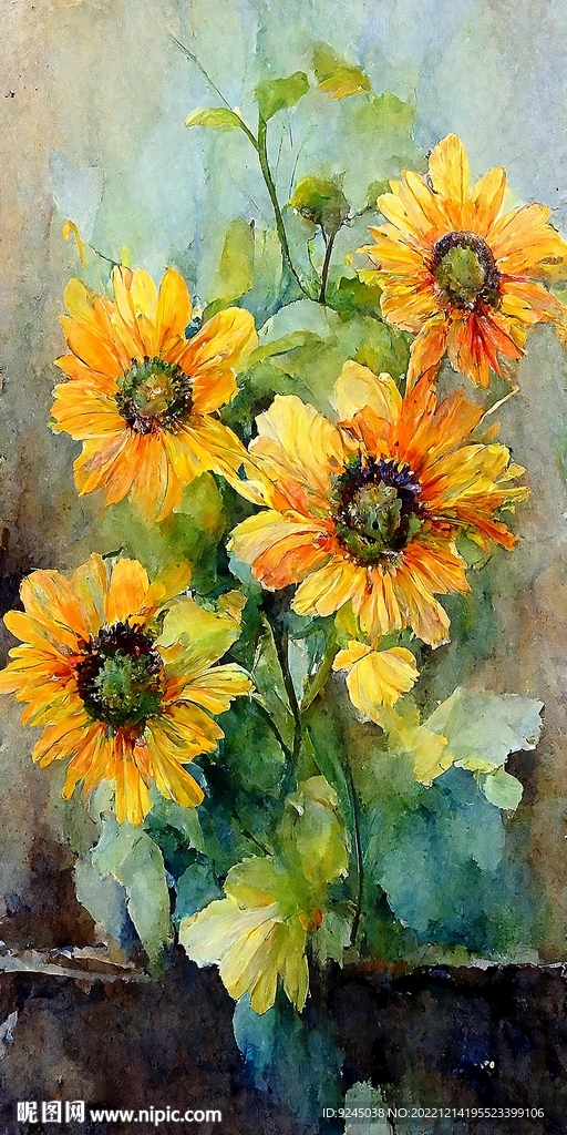 现代简约彩绘抽象向日葵装饰画