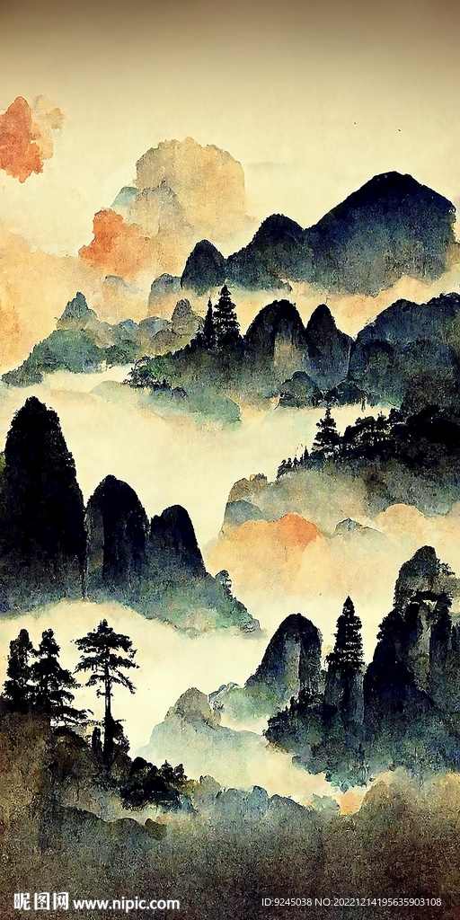 新中式抽象山水水墨风景装饰画