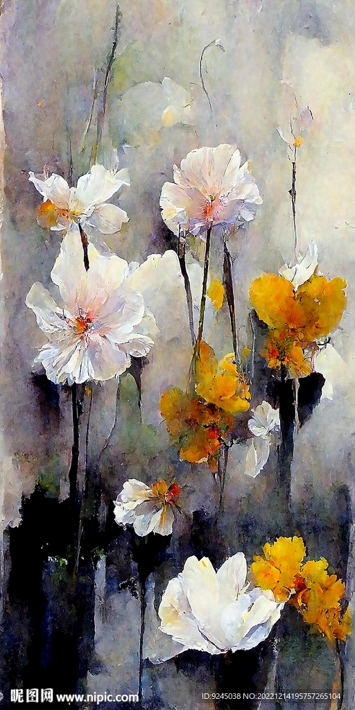 新中式抽象唯美花卉创意装饰画