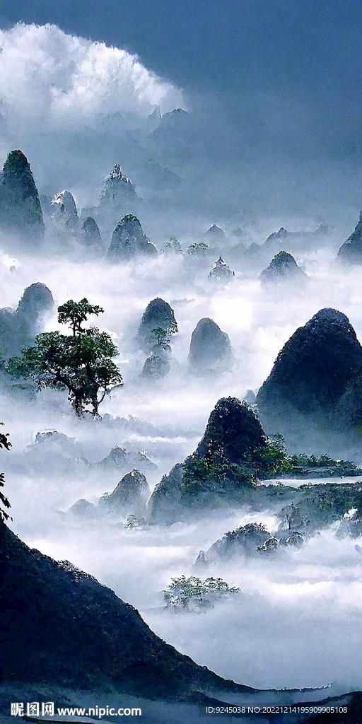 新中式简约抽象山水靠山装饰画