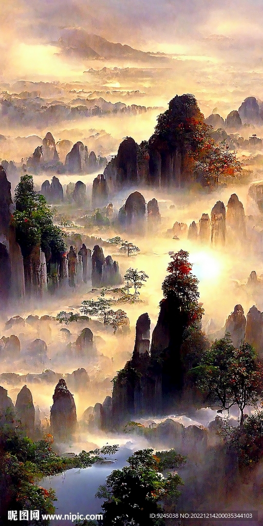 新中式简约抽象山水靠山装饰画