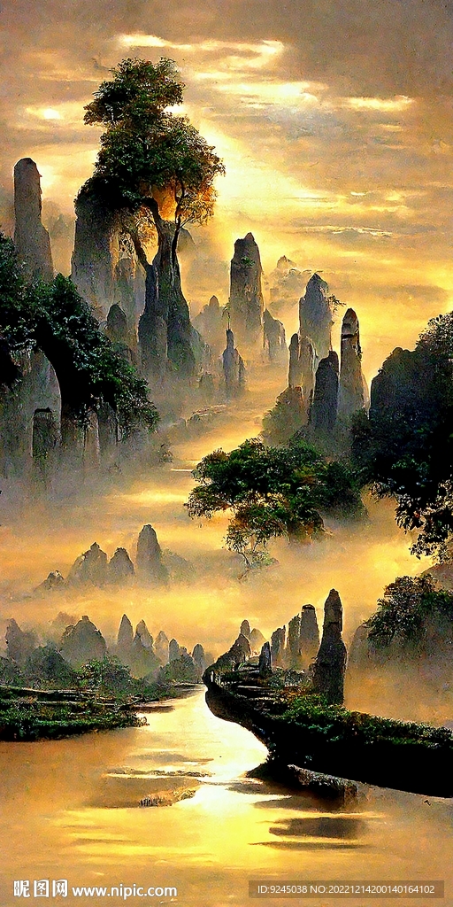 新中式简约抽象山水靠山装饰画