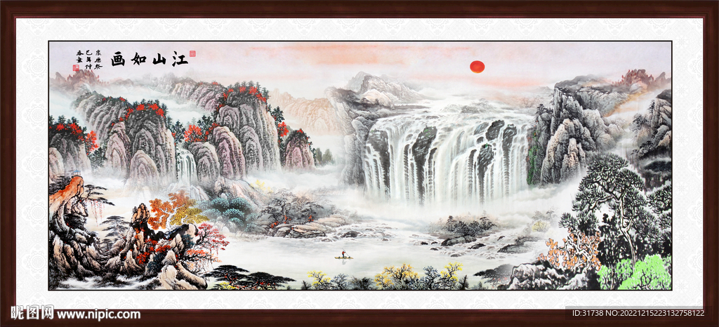 八方聚财图流水生财风景画