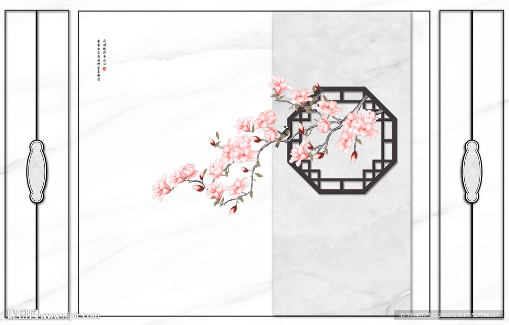 灰白根大理石背景墙 梅花
