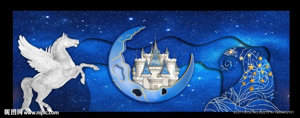 蓝色星空城堡婚礼背景图