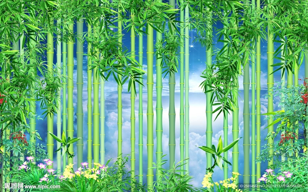 竹林天空风景背景画
