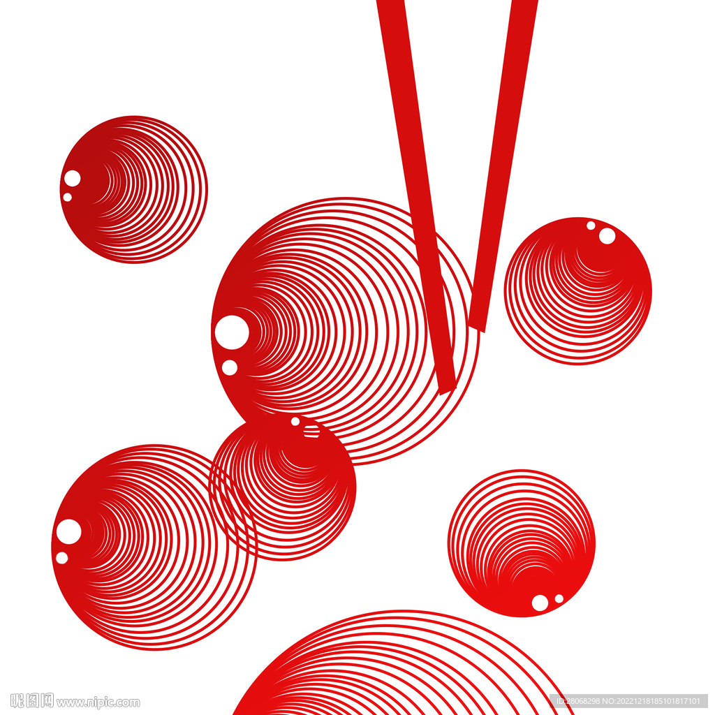 红色汤圆线条元素