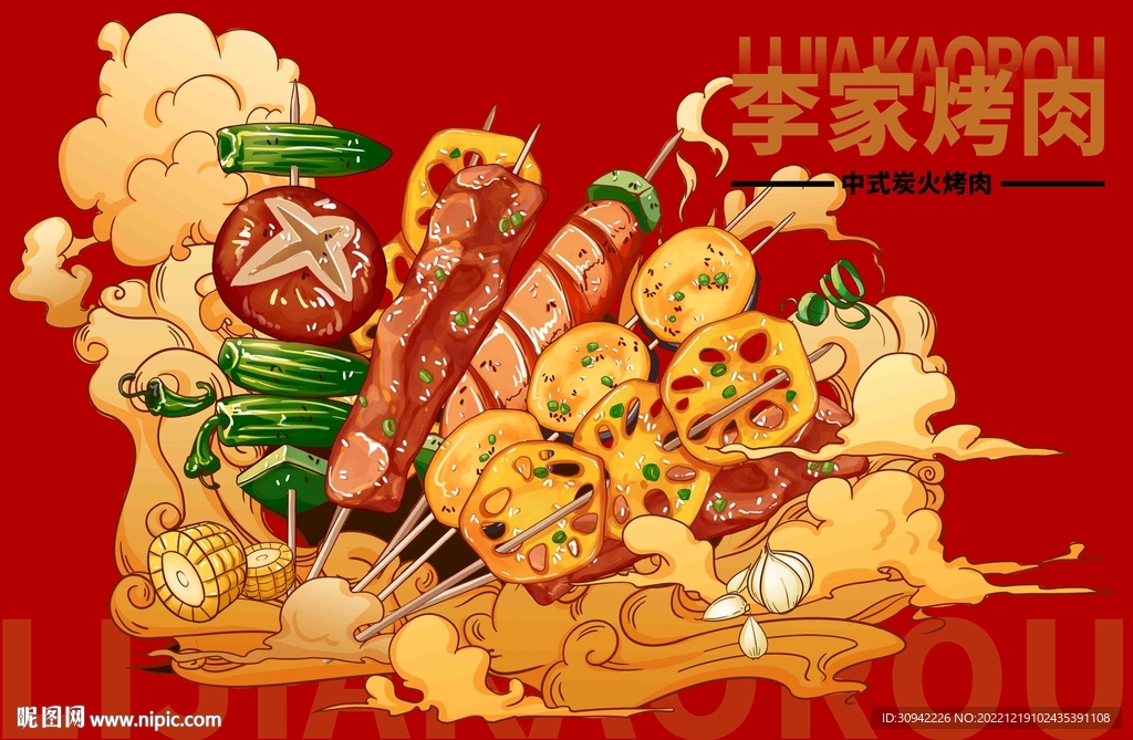 烤肉烤串插画海报