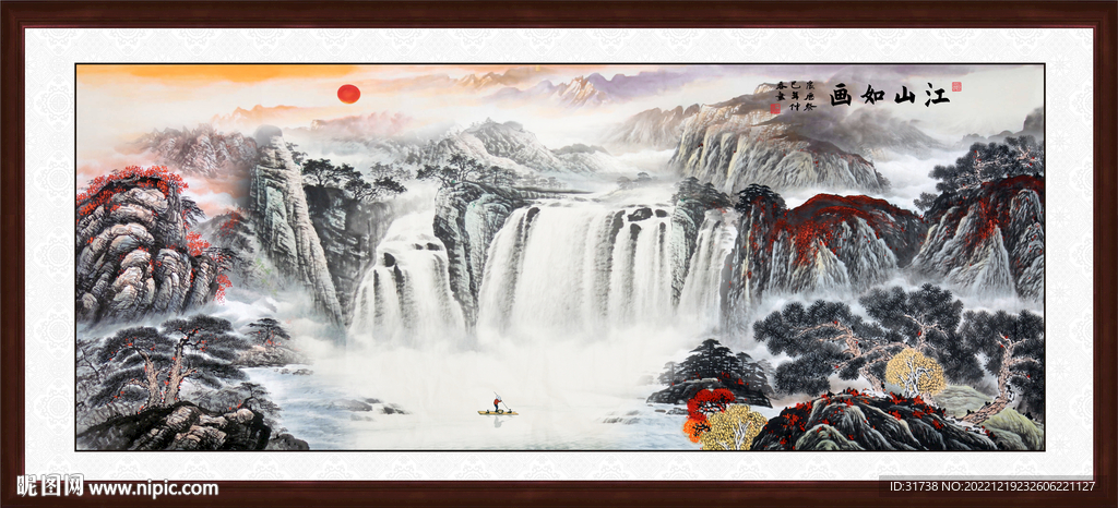 江山如画国画山水壁画