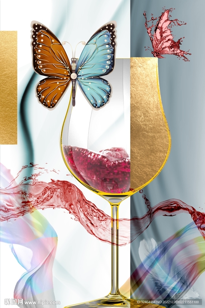 轻奢红酒装饰画