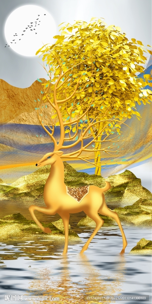 新中式发财鹿玄关