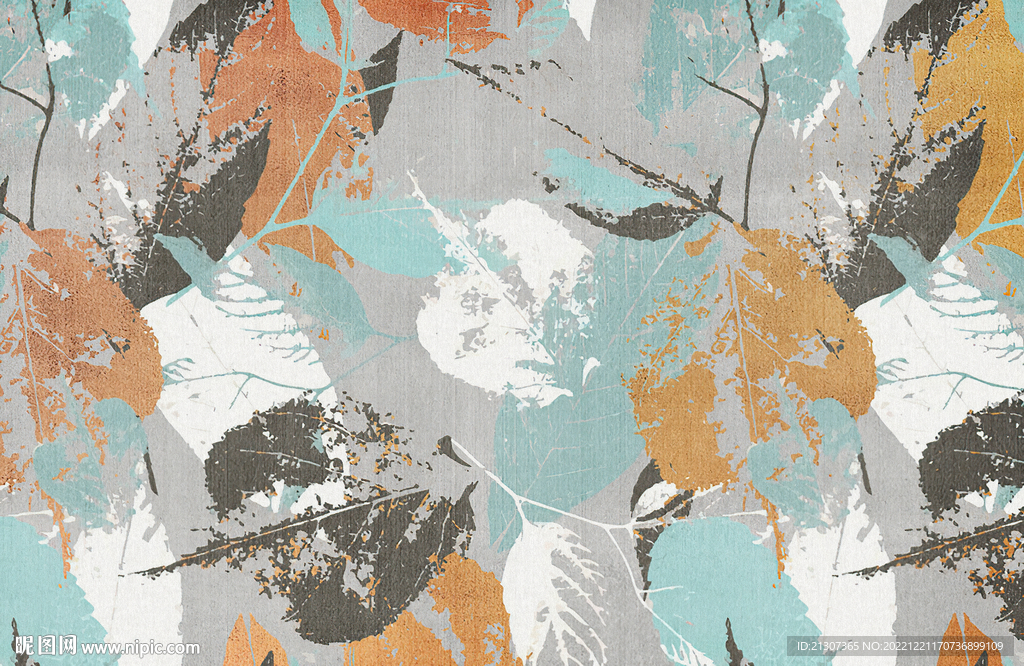 抽象叶子色块地毯图案